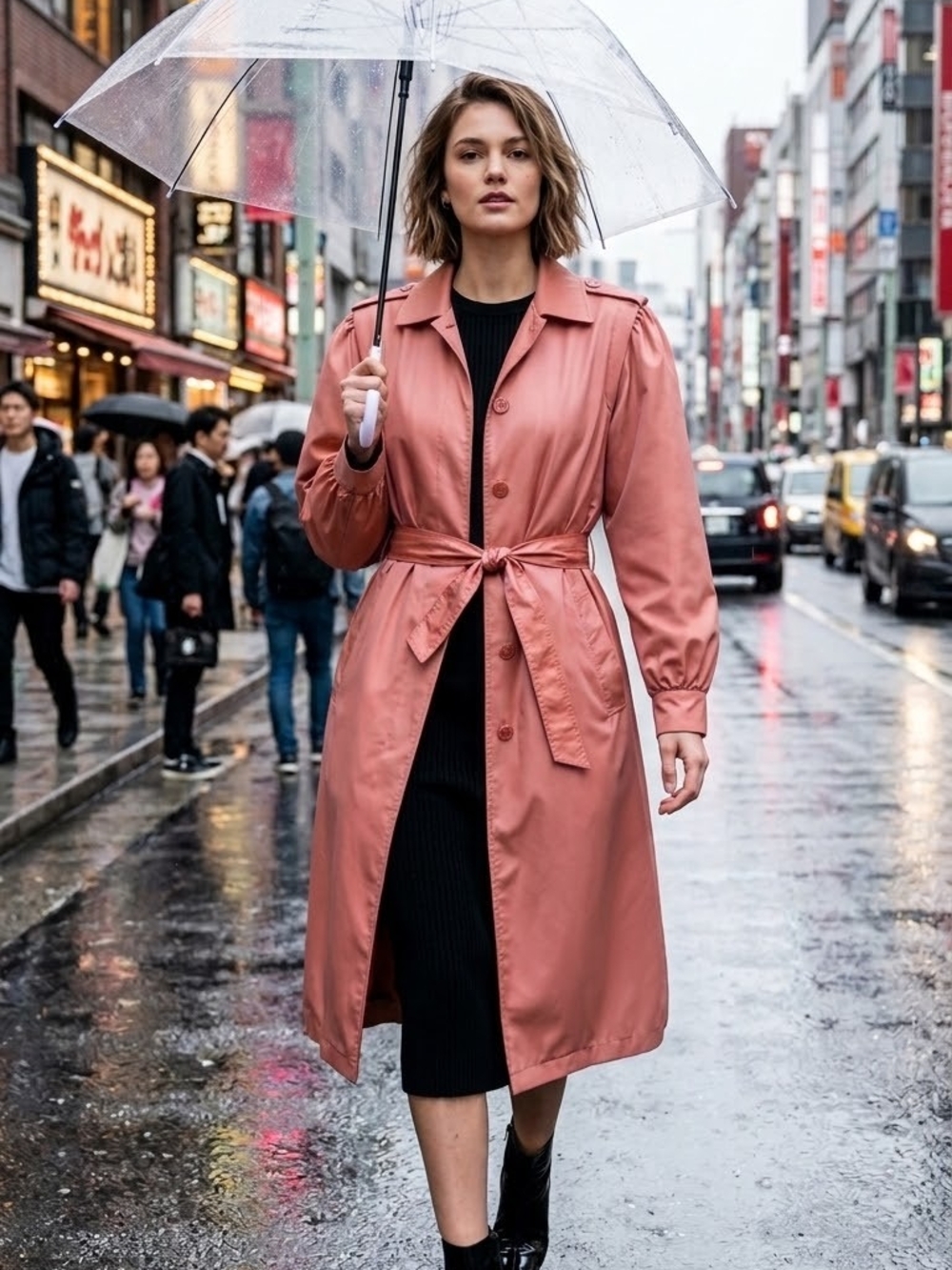 Classic Dusty Rose Trench Coat with Tie Waist